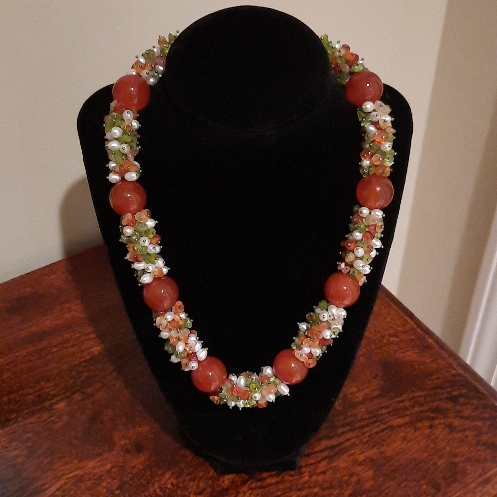 Amber, Peridot, Pearl Statement Necklace